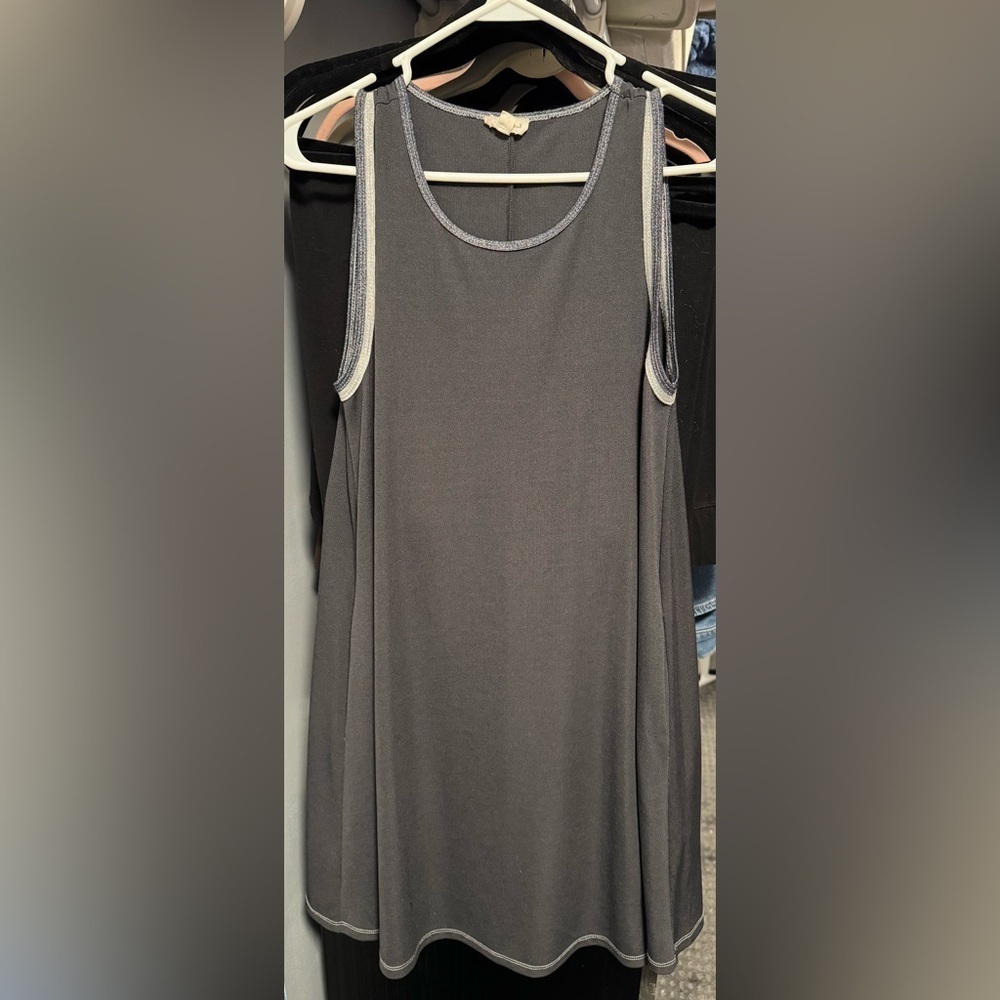Hem & Thread Gray Sleeveless Dress with Trim and pockets